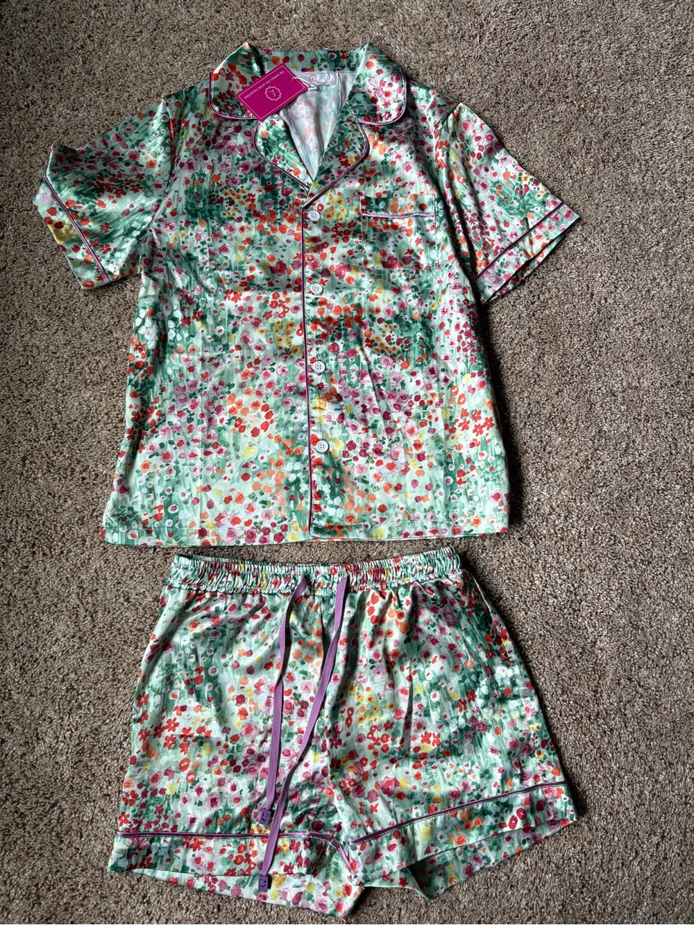 Women Floral Satin Pajama Set - Mint Green & Multi